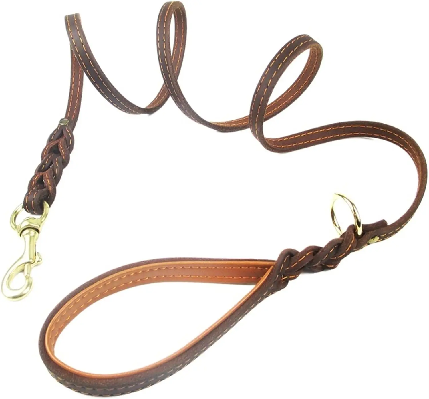 Buddy Instinct, Leather Braided Dog Leash, Brown 5ft x 1/2 Inch Wide, Recommended for Small Dogs