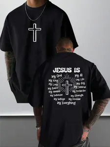 Unisex Street Style Jesus Is Everything Print and cross print Round Neck T-Shirt, Summer Fitted Short Sleeve Top, Trendy Y2K Streetwear Fashion Casual Wear, Man, Vibe