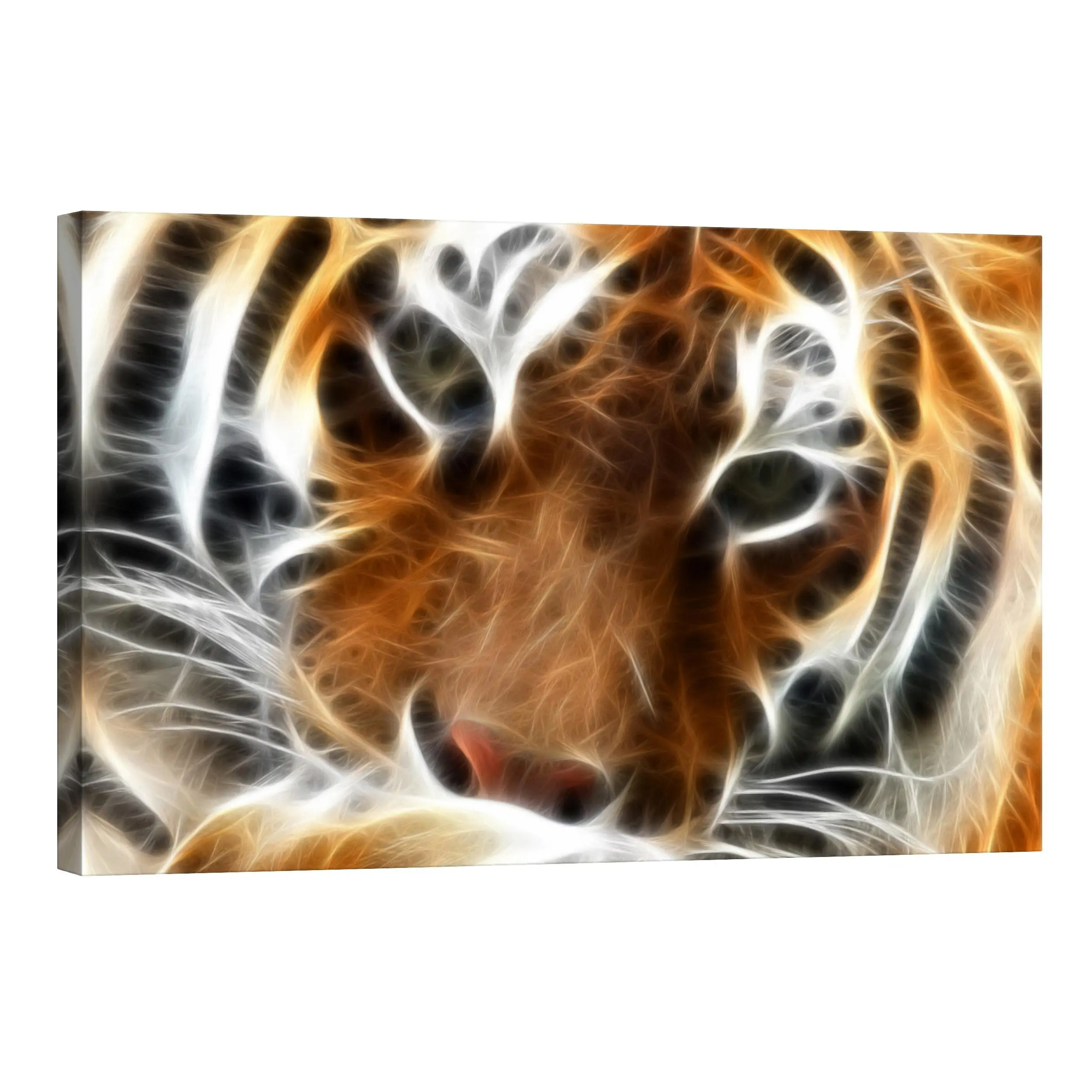 Glowing Fractal Tiger Face Glow in the Dark Canvas Wall Art Home Office