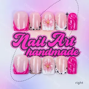 Delicatething Y2K Style Nail Set, Handmade Duckbill Square Nails, 4 Sizes XS S M L, Leopard Zebra Design, Perfect Gift for Girls, Nail Kit Set, Nail Art Kits
