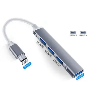 Type-C Docking Station, Multifunctional USB HUB Extension, 4 Ports USB 3.0 2.0 Aluminum Splitter, High-speed Transmission for PC Computer Laptop