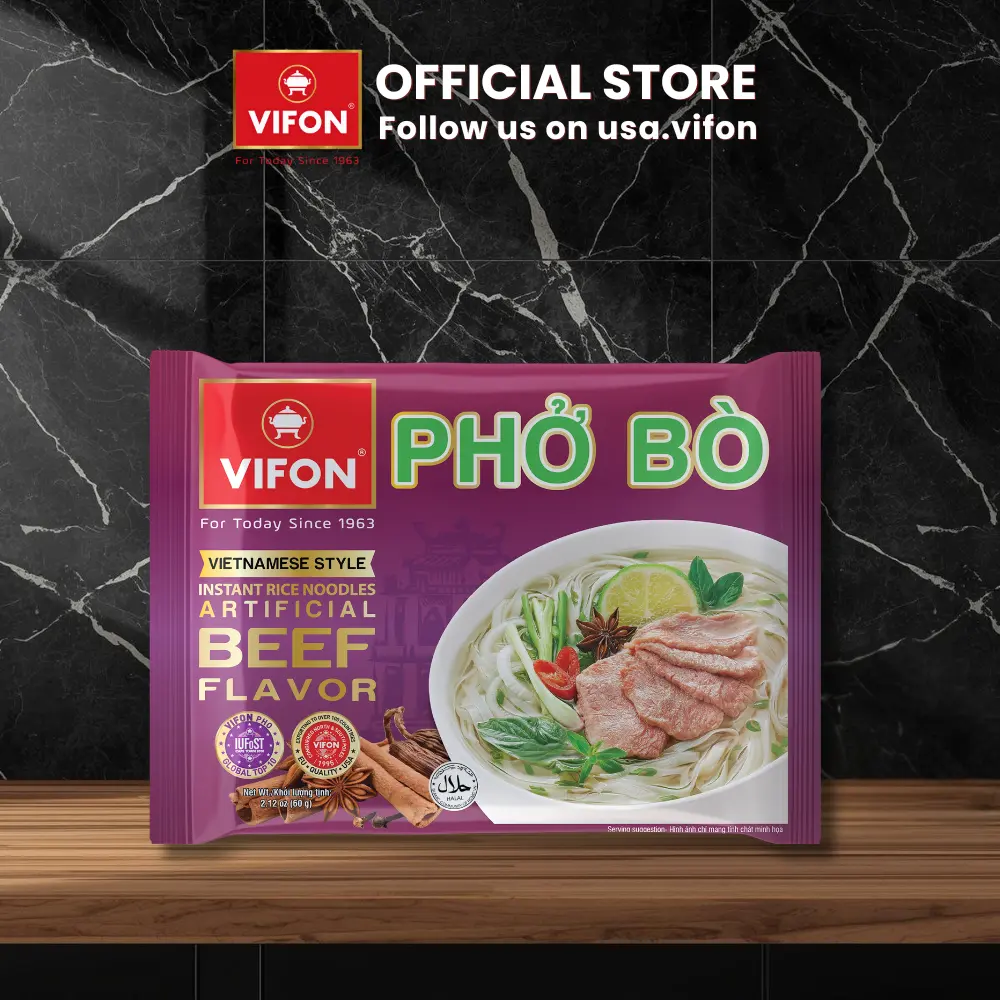 VIFON Vietnamese Instant Pho Beef Flavor Rice Noodle (Pho Bo) 2.12 oz Each