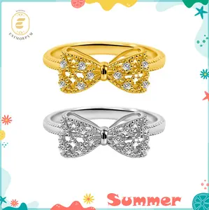 EOM 18K Gold-Plated Moissanite Dreamy Bow Ring Silver-Plated Eternal Knot Ring Silver-Plated Jewelry Perfect Birthday Engagement Wedding Anniversary Christmas Gift