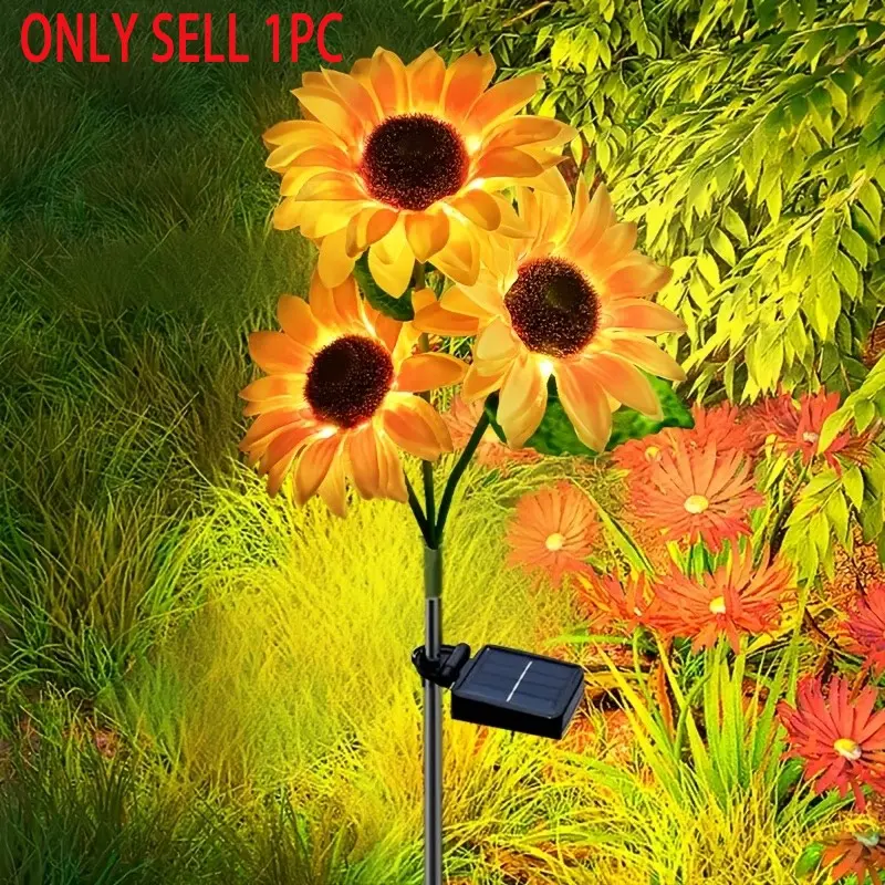 Solar Outdoor Christmas Decorative Lights, 3 LED Sunflower Lamps, Solar Flower Lanterns, Garden Lawn Decoration, Outdoor Lighting, Backyard Solar Lights, Solar Led Patio, Solar Illuminated, Solar Powered Light