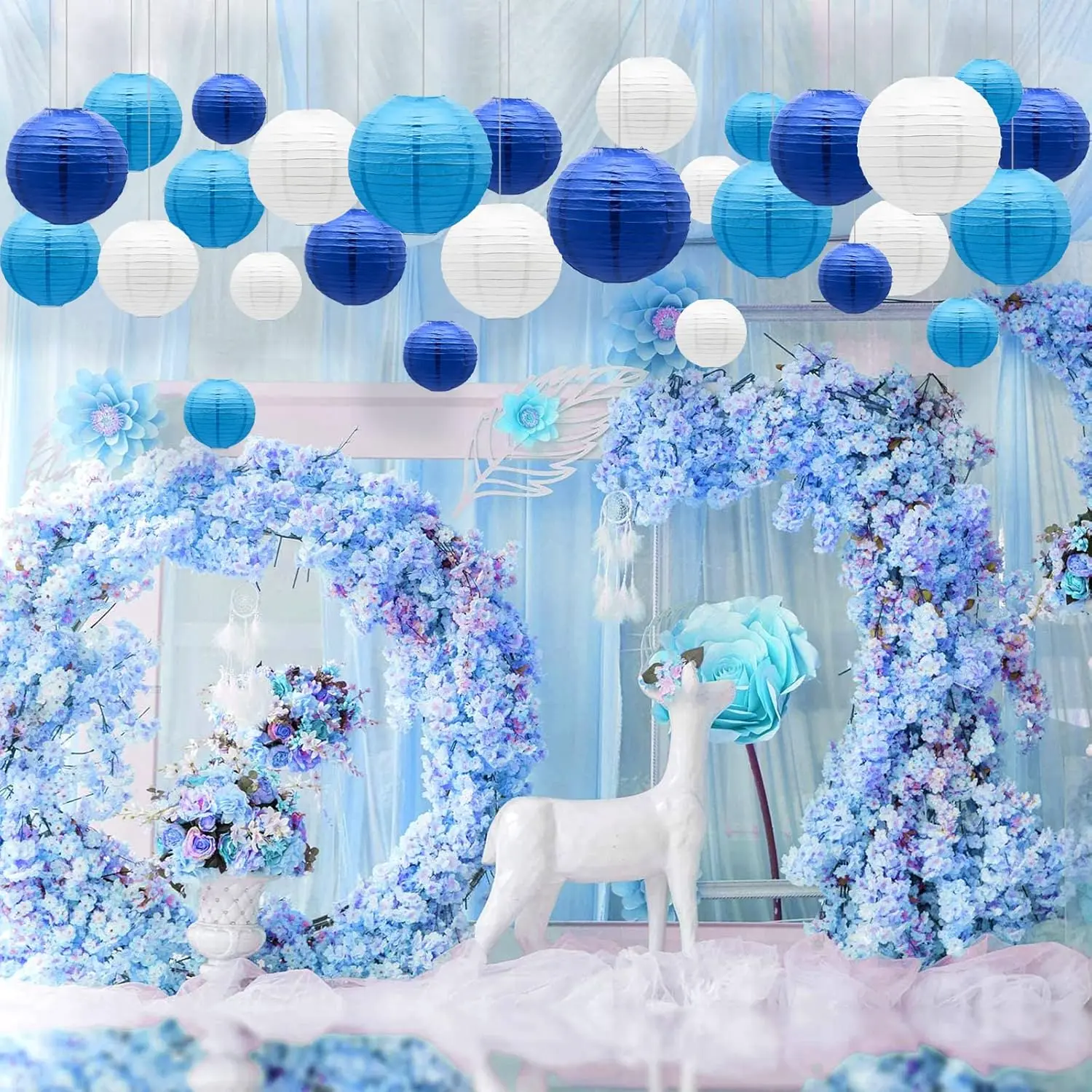 21 pack Paper Lanterns Wedding Party Decoration Set, Reusable Easy Assemble, Hanging Lantern Lamp, For Birthday, Party Favor Christmas Halloween Gift, Versatile Hanging Ornaments in Assorted Sizes