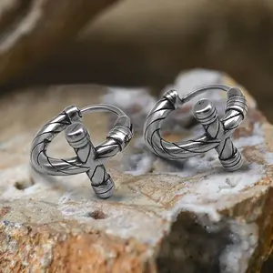 GTHIC Unisex Simple Lines Stainless Steel Cross Hoop Earrings For Rider Biker Rapper Daily