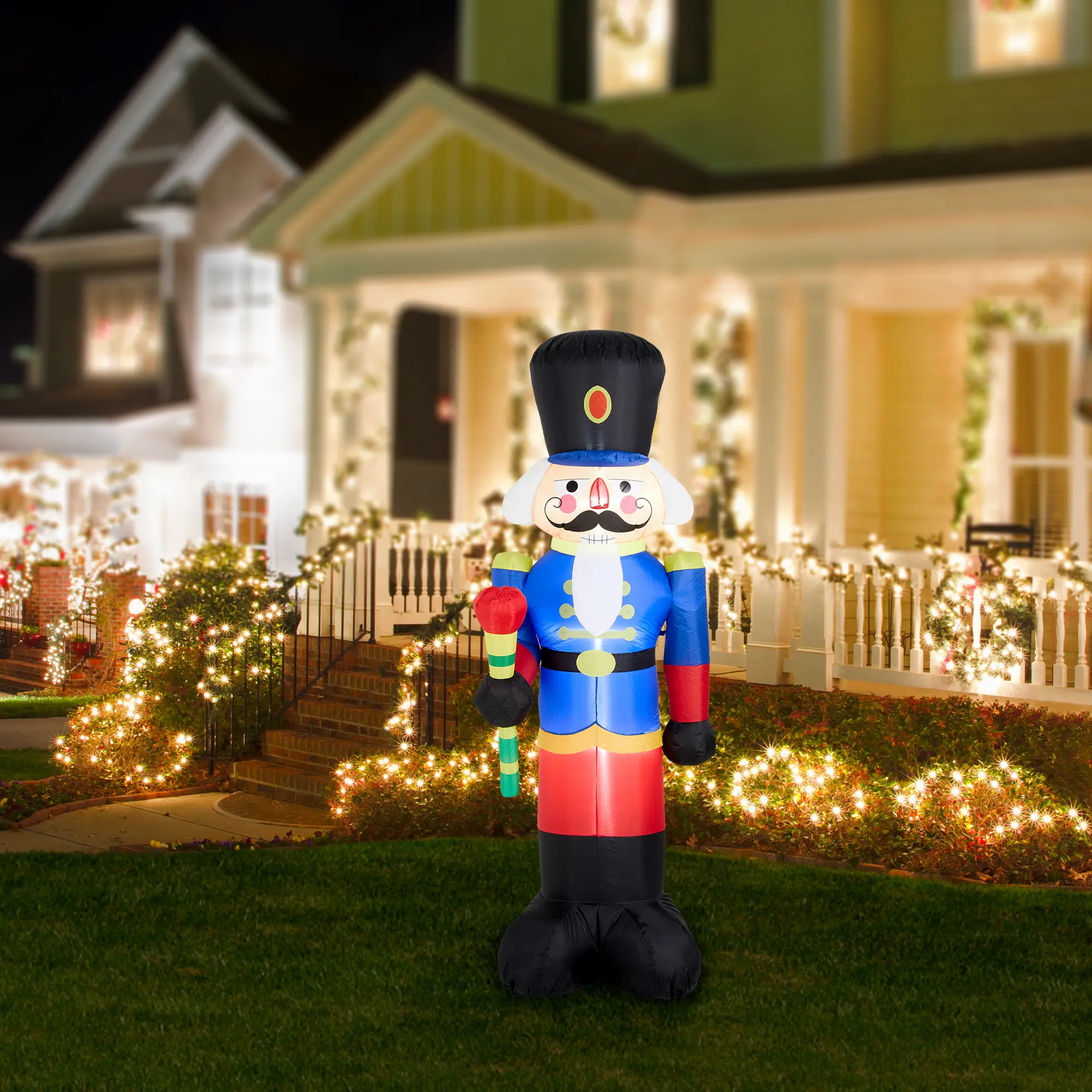 【Christmas in July】 Glitzhome 8FT Lighted Inflatable Nutcracker Soldier Decor
