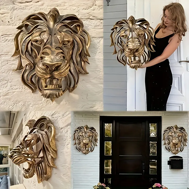 Synthetic 3D Resin Lion Head Wall Sculpture - Intricate Design, Easy Hang, No Power Needed, 8.27x6.3x4.72in - House Decor, Animal Decorations Home Furnishings and Pendants, 3D Resin Home Furnishings and Pendants for Office