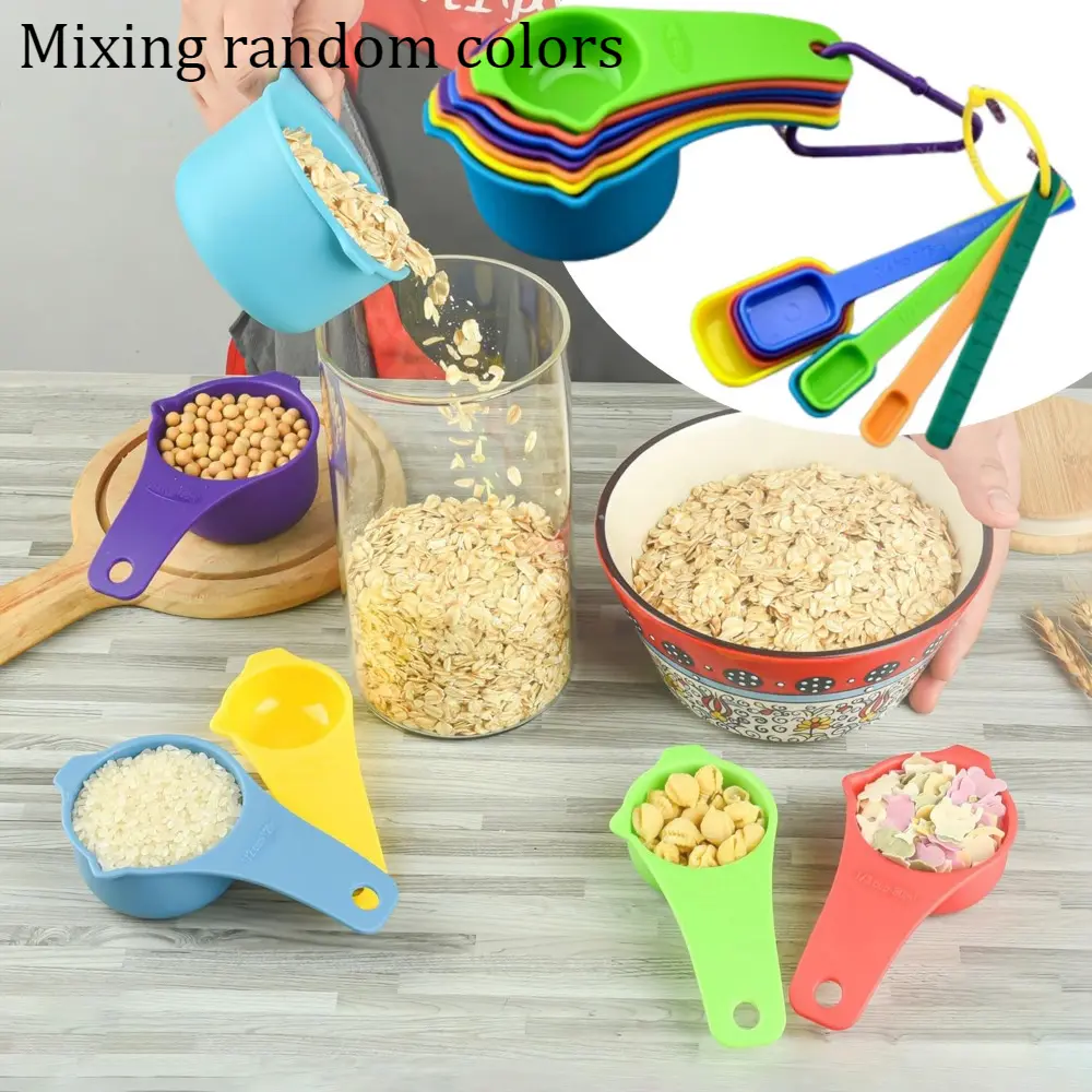 15pcs Round Plastic Measuring Cups & Spoons Utensils Set - Random Colors, Durable for Flour, Milk - Essential Baking & Cooking Tools for Home Kitchens, Vibrant Design