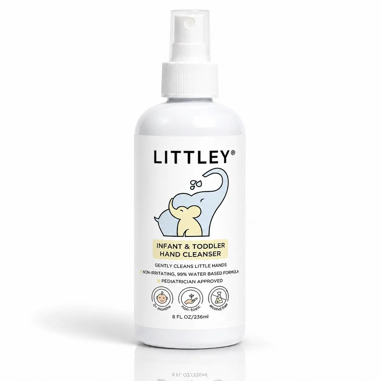 Littley 8oz infant & toddler hand cleanser | fragrance-free HOCl hand spray | gentle alcohol-free hand cleanser for kids