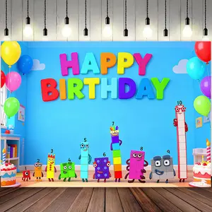 Cartoon Anime Numberblocks Happy Birthday Banner, Backdrop Party Photography Background, Wall Art, Outdoor Home Decor, Party Supplies, Party Decorations, Party Decorations Banners