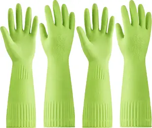 Rubber-Gloves Dishwashing Gloves for Cleaning-Kitchen - 2 Pairs Long Household Cleaning Gloves for Washing Dishes