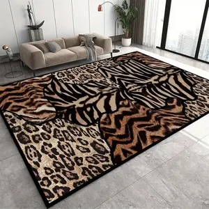 1pc Retro Modern Abstract Animal Print Zebra & Leopard Design Area Faux Cashmere Rug For Living Room, Floor Carpet For Bedroom, Carpets Home Decor Rugs, Homestay Hotel, Non-Slip Machine Washable Carpet, Home Decor Room Decor