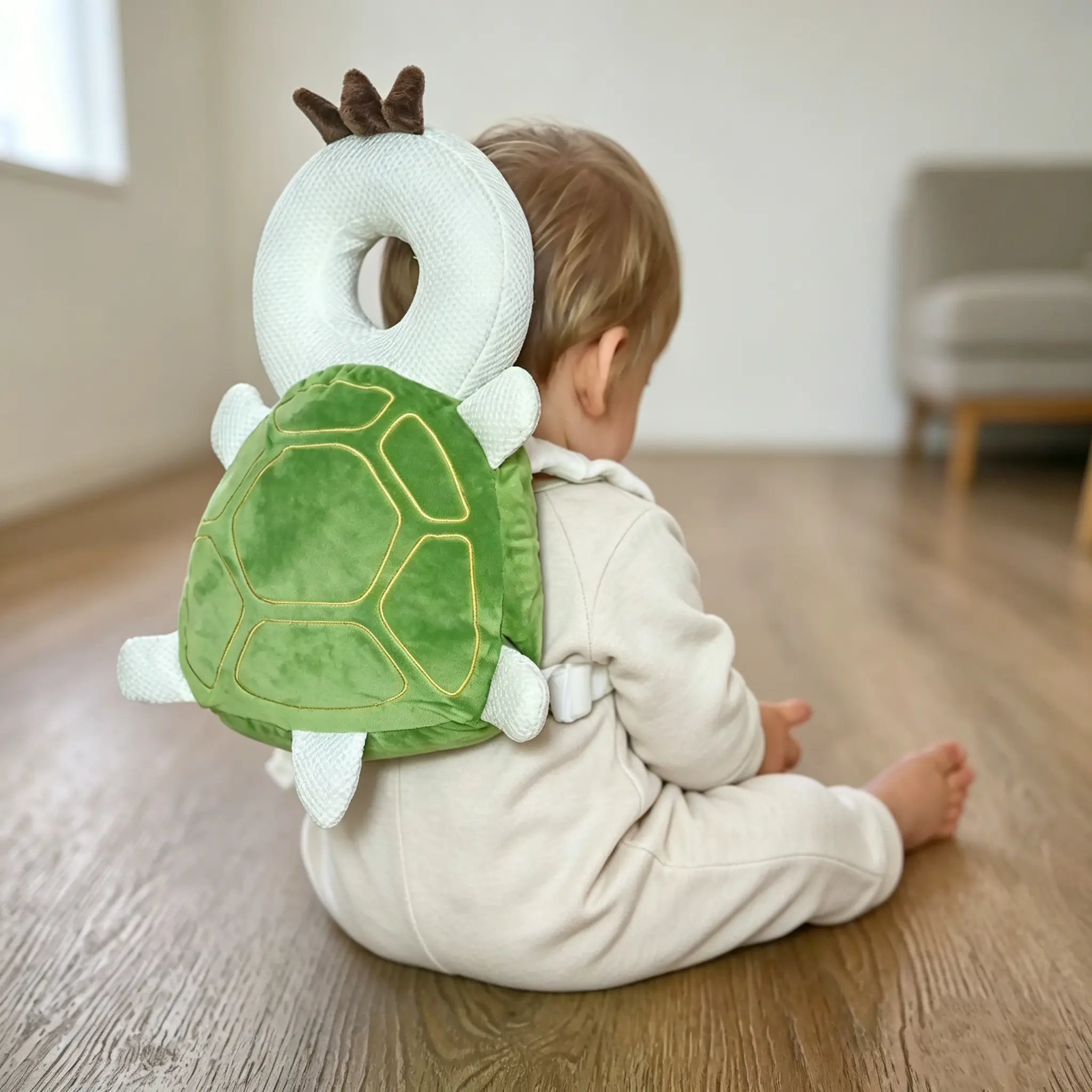 Baby Walking Protection Harness with Bee-Shaped Headrest Pillow & Cute Turtle Design, Adjustable Straps, Ultra-Soft Breathable Cotton-Velvet, Machine-Washable Durable Material, 0-3 Years Infant Head Protection, Baby Fashion Accessory Gift, Cold Wash