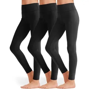 L-BN078  3 Pack Girls Black Athletic Leggings, Printed Ankle Length High Waisted Yoga Pants for Kids Teen