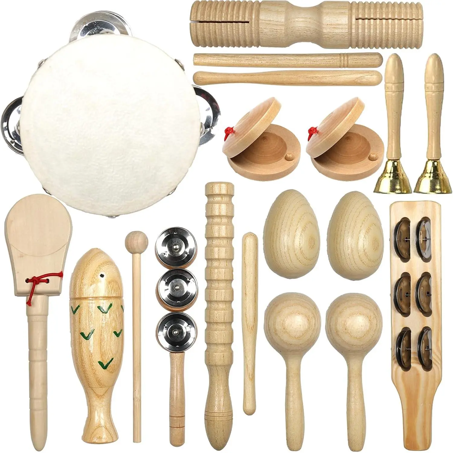 Musical Instruments Set, 15PCS Natural Percussion Tambourine Maracas Bells Instruments, Educational Music Kit with Storage Bag Birthday girl age