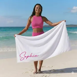 Personalized Script Name Beach Towel Custom Birthday Vacation Gift (pink)