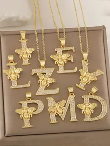 Vintage Luxury Bee Design 26 Letters Pendant Necklace, with Delicate Chain, Perfect Gift for Christmas/new Year/valentine's Day/birthday