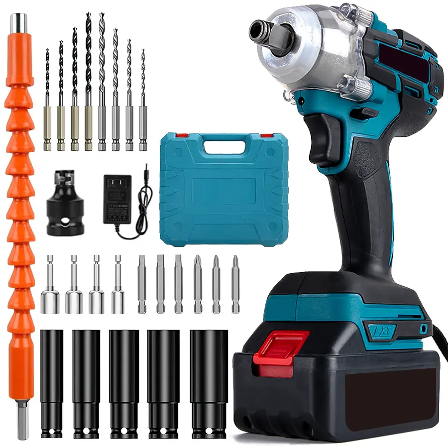 【DealsForYouDays】36V Cordless 1/2-inch Brushless Impact Wrench with 500N.m Max Torque, 2* 3000mAh, Charger, 5 Sockets - Electric Impact Wrench for Car and Home Use, Power Impact Driver