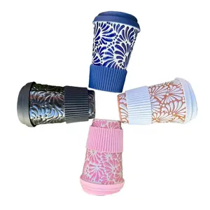 Talavera Mug with Lid and Holder - Hand Made Ceramic Travel Tumbler, Mexican Coffee Mug, Gift for Mom - Drinkware