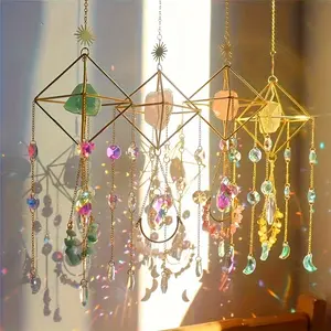 Hanging Window Decor with a Copper Frame That Captures The Moonlight And Sunlight, a Moving Gift, a Rainbow Maker, a Crystal Indoor Garden Home Decoration, a Gemstone Prism, Bohemian Decor, And Natural Stones