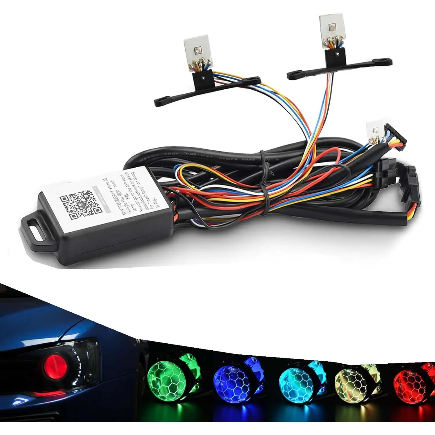 2.5in RGB LED Devil Eye Headlights with DRL, Angel Eyes, High Beam-Compatible Projector Lens Retrofit, Red Wire, Green Wire, Car Lighting, Decorative LED Light for Cars & Motorcycles, DIY Auto Exterior Accessories