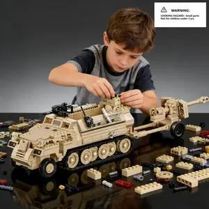500pcs Half-Track Armored Vehicle Building Blocks Set, Tank Model with Soldier Figures, Desktop Collection for Tank Enthusiasts
