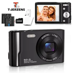 T-JERZENS Digital Camera,Vlogging Camera with 32GB Card, 50MP 16X Digital Zoom Digital Camera, Anti-Shake Portable Compact Point Shoot Camera for Teens Adult Beginner Black