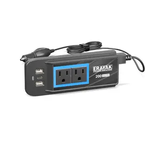 ERAYAK 200W Car Power Inverter - 30W USB-C PD Fast Charging, Dual 110V AC Outlets, Portable Car Adapter for MacBook, iPad, and Pro Electronics