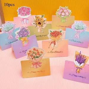 10pcs Three-dimensional bouquet flowers Creative Greeting card florist Birthday wishes simple message small card Teachers' Day Thank you card