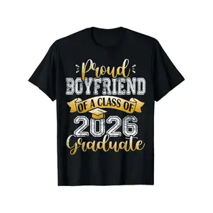 🎉Unisex Proud Boyfriend of Class of 2026 Graduate Graphic Tee Funny Senior T-Shirt Black with Gold Lettering & Diploma Design Soft Casual Short Sleeve Round Neck Trendy Streetwear Comfortable Graduation Party Outfit Celebration Top Fits