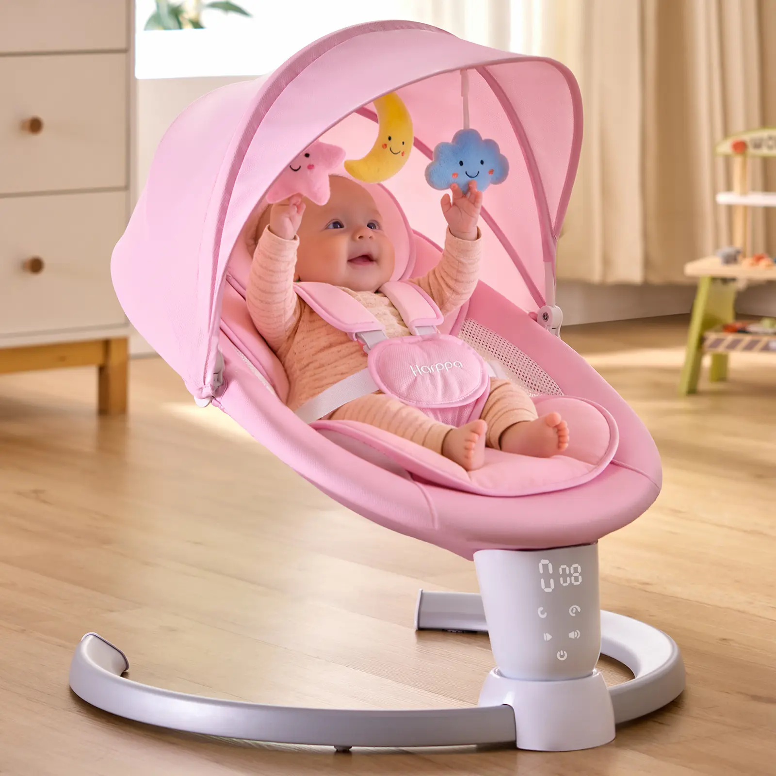HARPPA Weddell Electric Baby Swing for Infants, Baby Items with 5-Point Harness, 5 Motion Levels, Remote & Touch Controls, Built-in Melodies, Portable Design