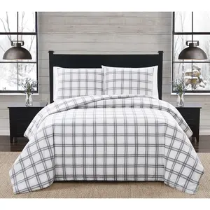 London Fog Grey Plaid Full/Queen 3 PC Flannel Comforter Set London Fog Grey Plaid Full/Queen 3 PC Flannel Comforter Set