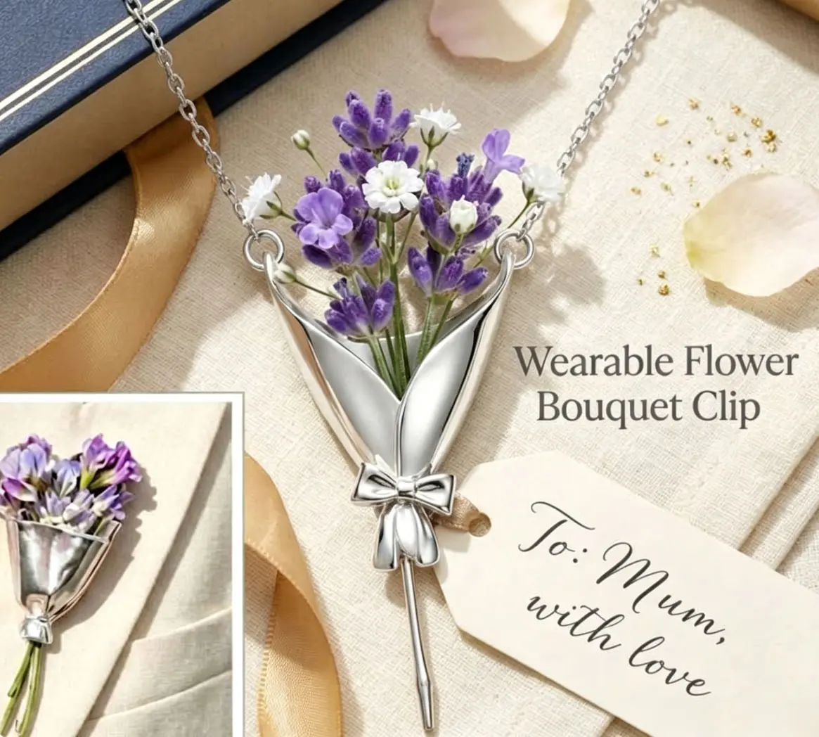 Wearable Mini Vase Jewelry Set, Artistic Metal Necklace & Brooch for Fresh Flowers, Customizable DIY Jewelry, Meaningful Everyday Gifts for Women, Meaningful Gifts, Personalized Jewelry