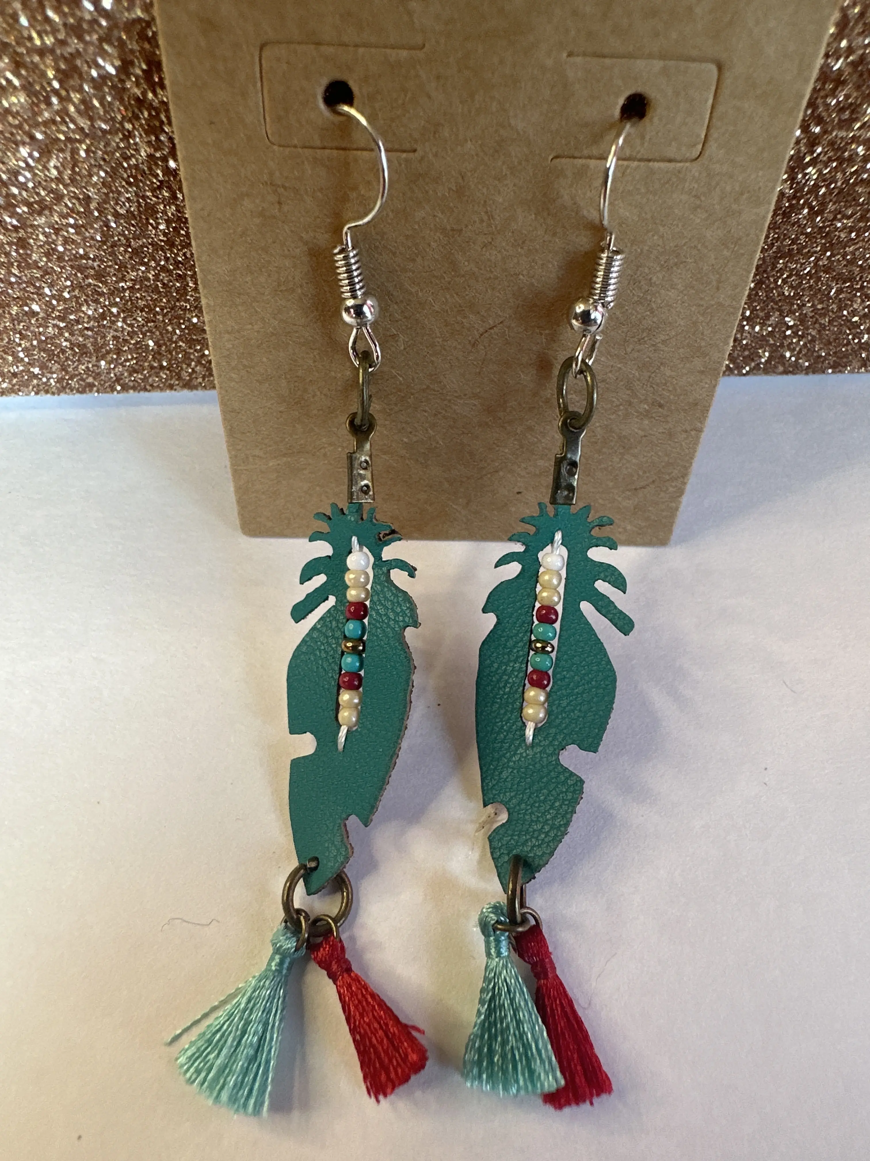 Leather feather earrings