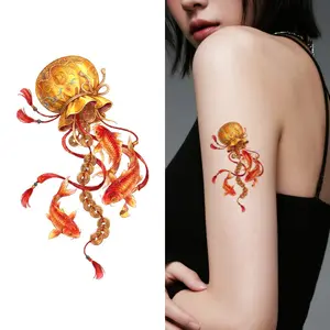 Colorful temporary tattoo stickers waterproof and long-lasting Copper coin bag pattern symbolizes abundant wealth, ancient style, arm stickers