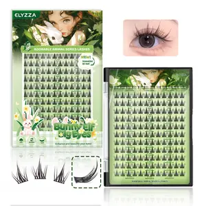 ELYZZA Lash Extension Kit Bunny Elf Individual Lashes 10-12mm LC Curl Natural Look Soft Reusable Upgraded Material Faux Lash Clusters Extensions With Tweezers & Glue Remover For DIY at Home