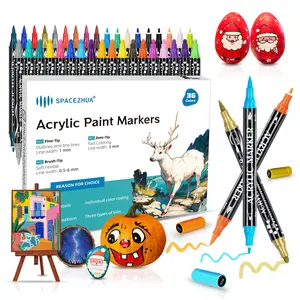Acrylic Paint Markers Pens Dual Tip 36 Pack, Eco Friendly Non Toxic Non Odor Acrylic Paint for Rock Painting, Fabric, Wood, Glass - kids DIY Art Supplies