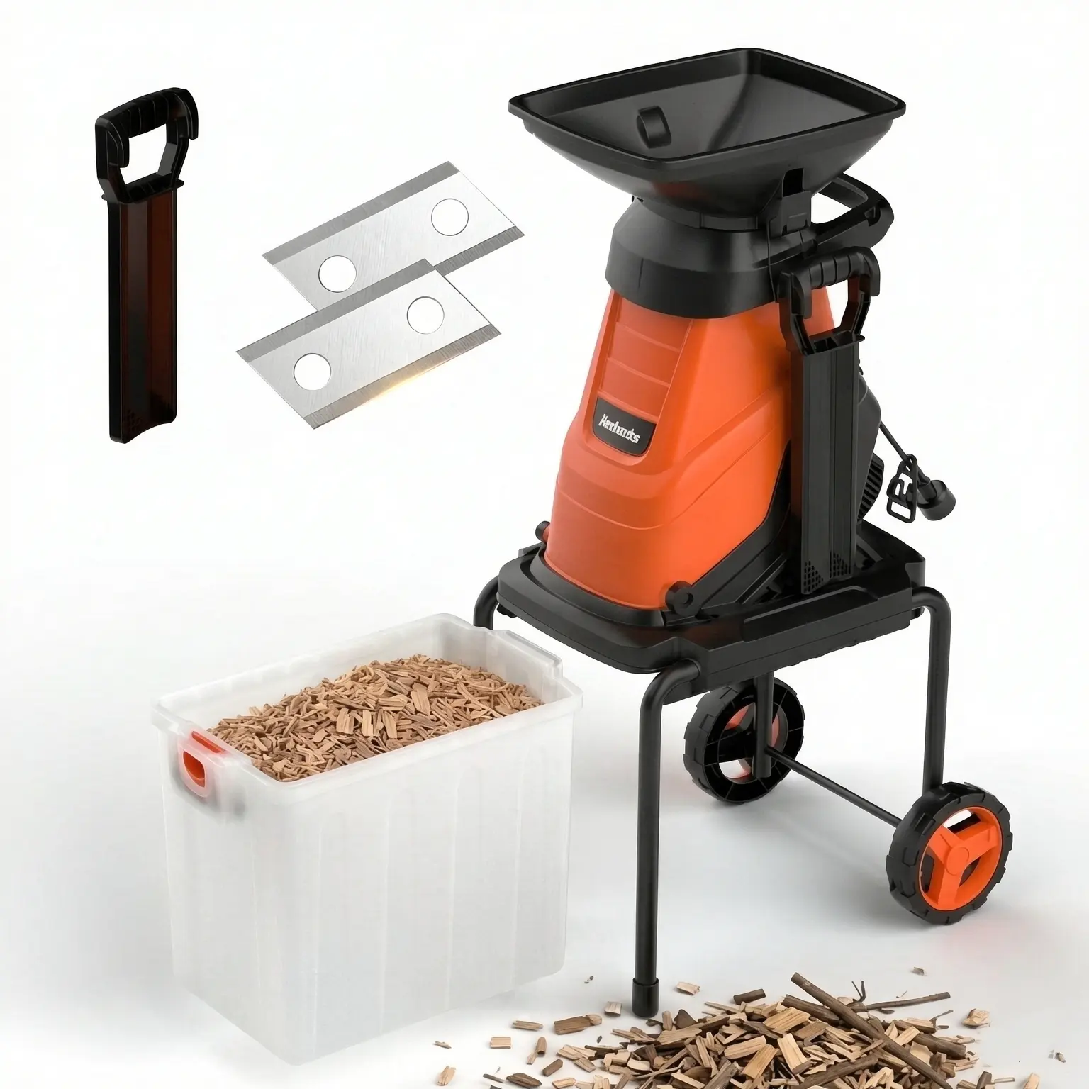 MAXLANDER 15-Amp Portable Electric Wood Chipper Shredder Mulcher, 1.8-Inch Cutting Capacity, 15:1 Reduction Ratio with 50L Collection Bin, Anti-Clogging Design & Wheels for Home Garden Yard Cleanup