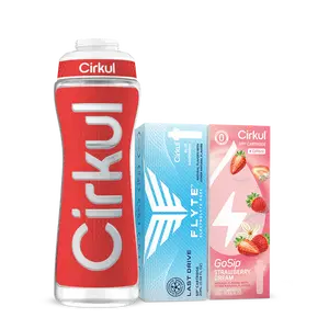 Cirkul® Performance Bundle: 22oz. Red Comfort Grip Squeeze Bottle + Energy (GoSip®) & Electrolyte (Flyte®) Sip® Cartridges