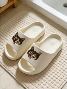 Realistic Leopard Cat Print Cloud Sandals, Cool and Cute Style, Home Slip-Ons, Casual Eva Material, Medium Width, All Seasons