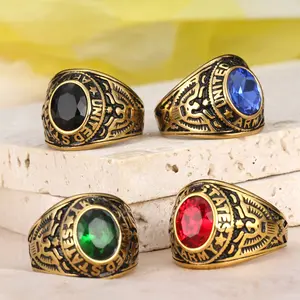 Vintage Punk Hip-hop Eagle Totem Oval Stainless Steel Ring - Suitable for Daily Casual Parties, Birthday Gifts & Unique Jewelry Accessories Outfit Charming Addition