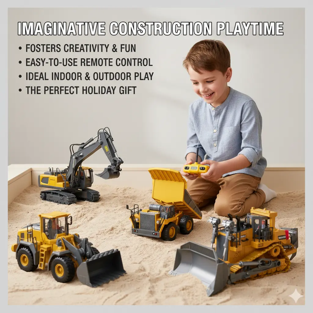 2.4G 11-Channel RC Construction Vehicle Toys Set - 2/3/4pcs Alloy-Plastic Engineering Toys, Non-Rechargeable Cells, Easy Operation, Highly Detailed, Ideal Indoor & Outdoor Play, Learning Miniature Car Body Lorries (Excavator, Dump Truck, Bulldozer)