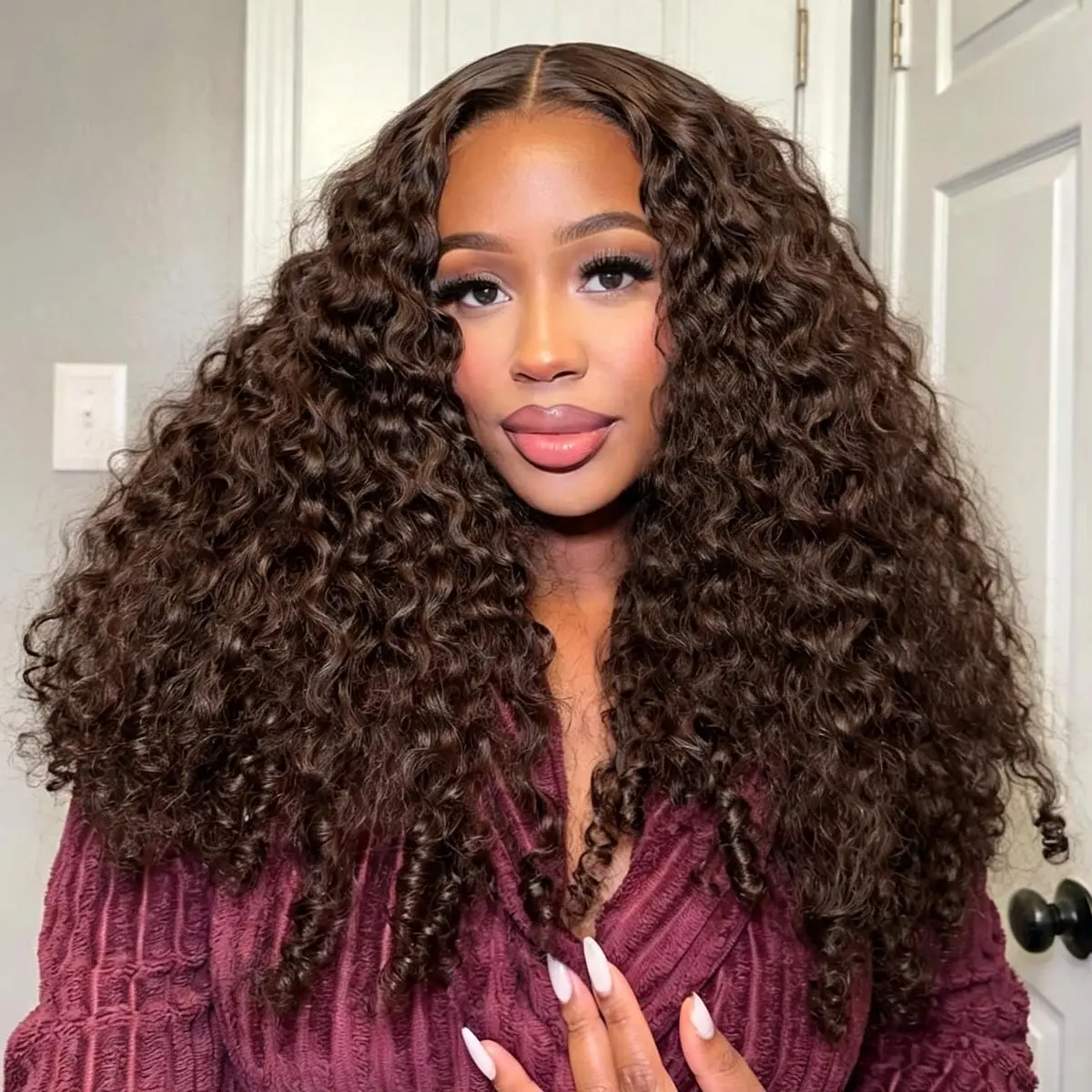 OQ HAIR #4 Chocolate Brown Colored Wig Burmese Curly Pre-Cut 7x5 Lace Wear Go Wig Human Hair Pre Everything