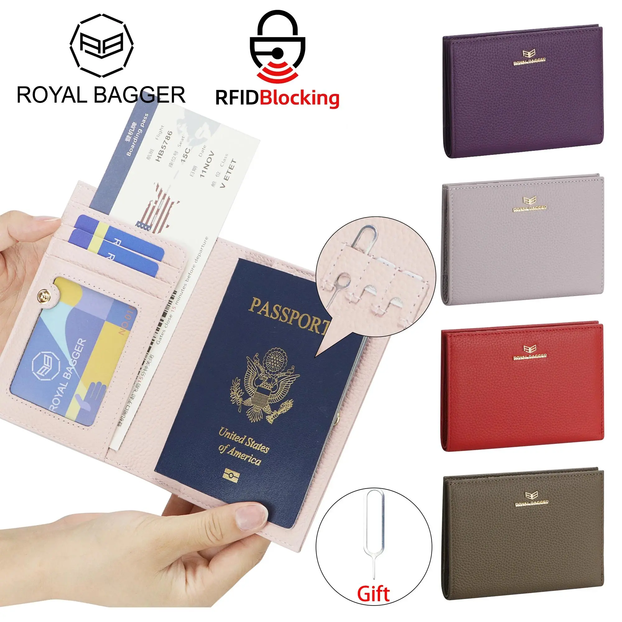 Royal Bagger Women's Genuine Leather Passport Cover, Elegant Travel Wallet with RFID Anti Theft Protection, Card & SIM Slots, Leather Passport Holder
