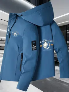 Men's Karasuno Print High-Quality Hooded Jacket, Spring & Fall New Premium Zipper Pocket Jacket, Casual Fashion Outdoor Sports Jacket