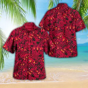 Hawaiian Shirt, Darth Maul Inspired Print Shirt, Red Black Button Up Shirt, Summer Beach Outfit, Cool Gift For fan Casual Fabric Menswear Top Breathable Graphics Jersey Oversized Streetwear