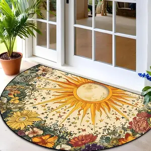 Sunflower Pattern Welcome Door Mat, Round Flower Pattern Floor Mat, Decorative Carpet for Home Living Room Bedroom Kitchen Bathroom