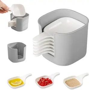 6-Piece Square Thick Plastic Dipping Sauce Plate and Holder Set, Portable Lightweight Disposable Condiment Dishes with Storage Box for Snacks, Fruits