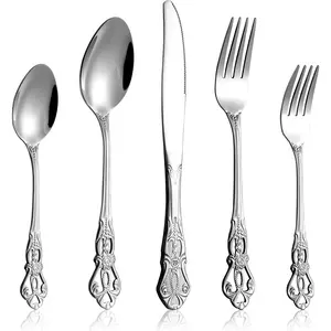 40 Pieces Retro Royal Silverware Set for 8, Stainless Steel Flatware Set, Dishwasher Safe Dinnerware Set Including Forks Spoons and Knives, Vintage Cutlery Set for Wedding, Party and Christmas